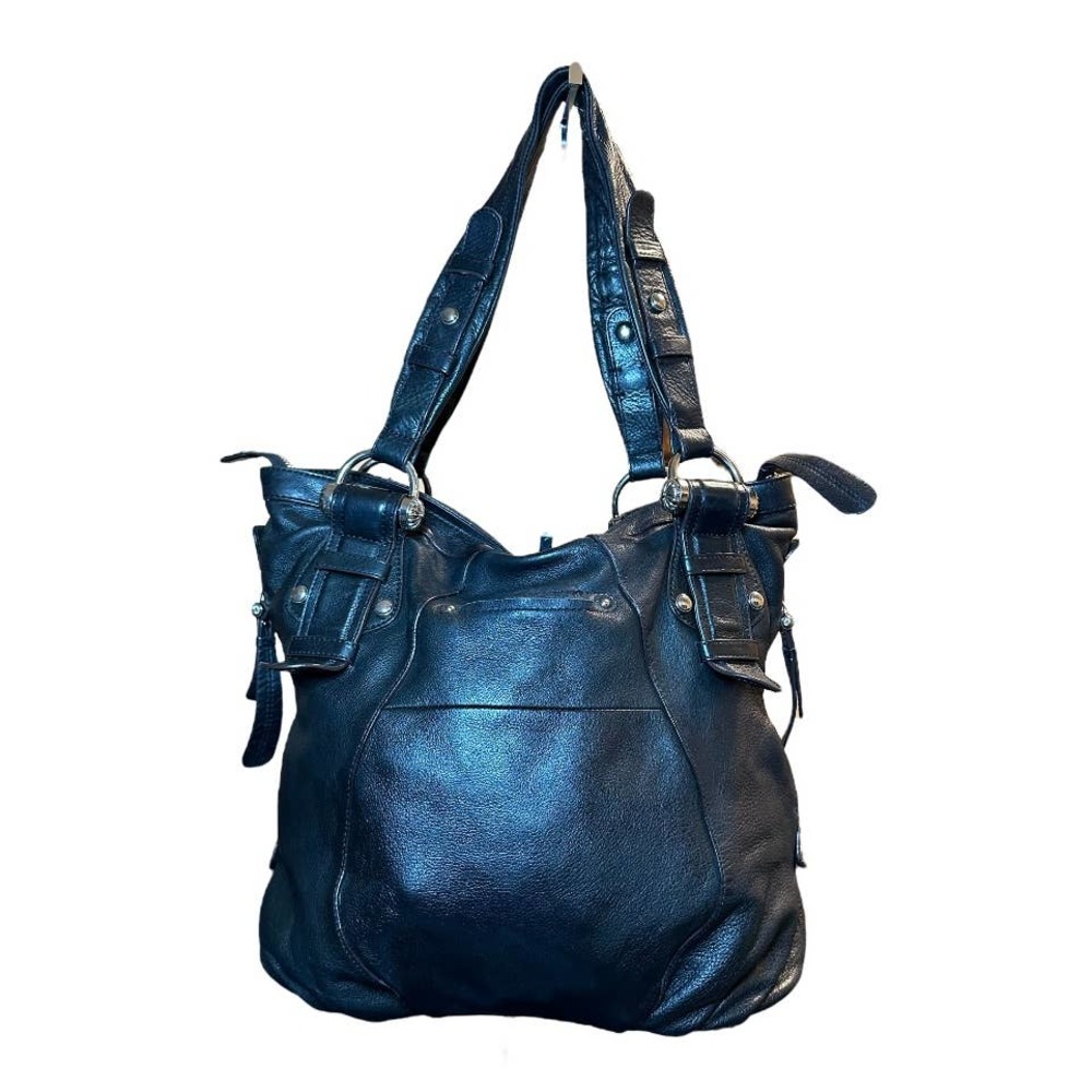 B. MAKOWSKY BLACK GENUINE LEATHER LARGE HOBO/TOTE
